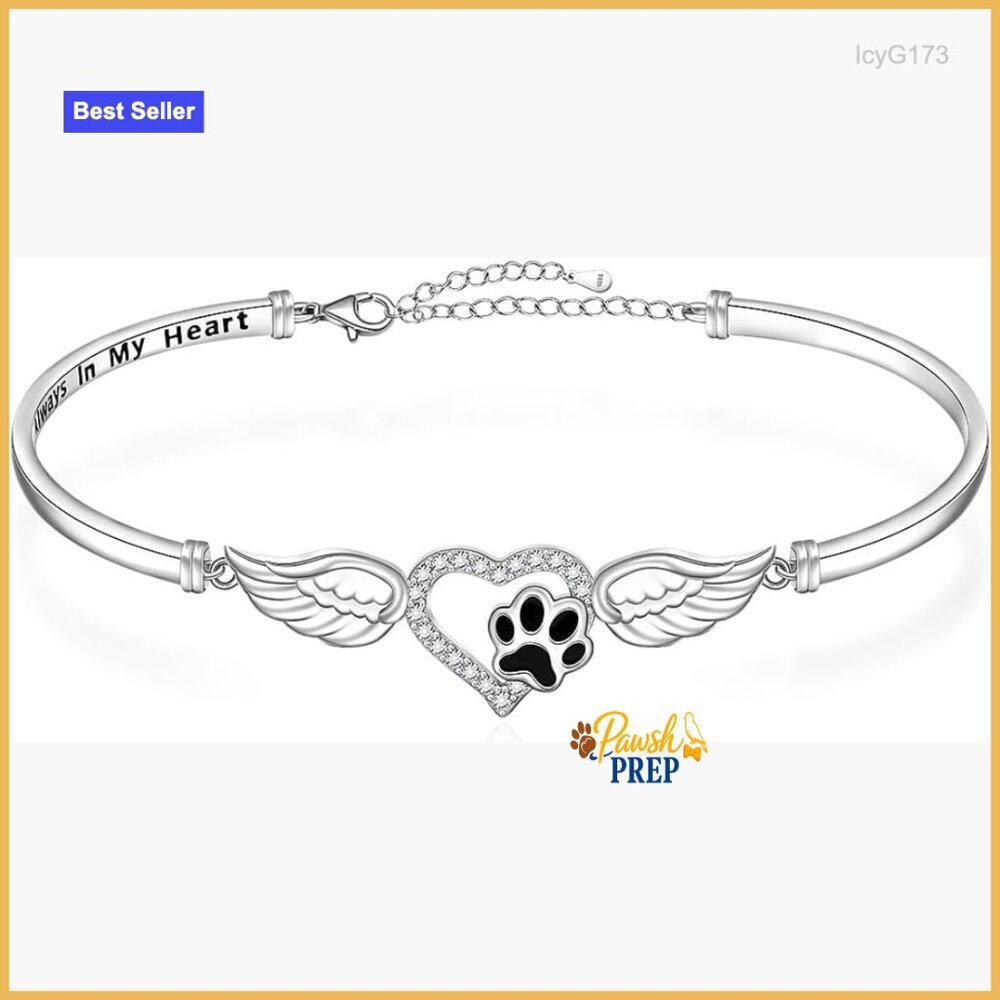 Sterling Silver Paw Print Bangle Bracelet Adjustable Pet Memorial Jewelry
